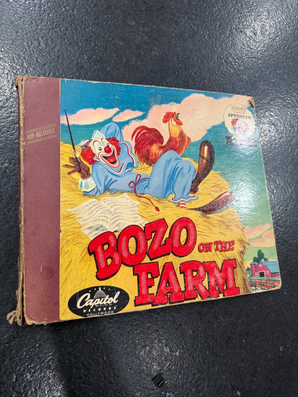 Vintage 1950 Bozo on the Farm Capitol Record-Reader Book + Records